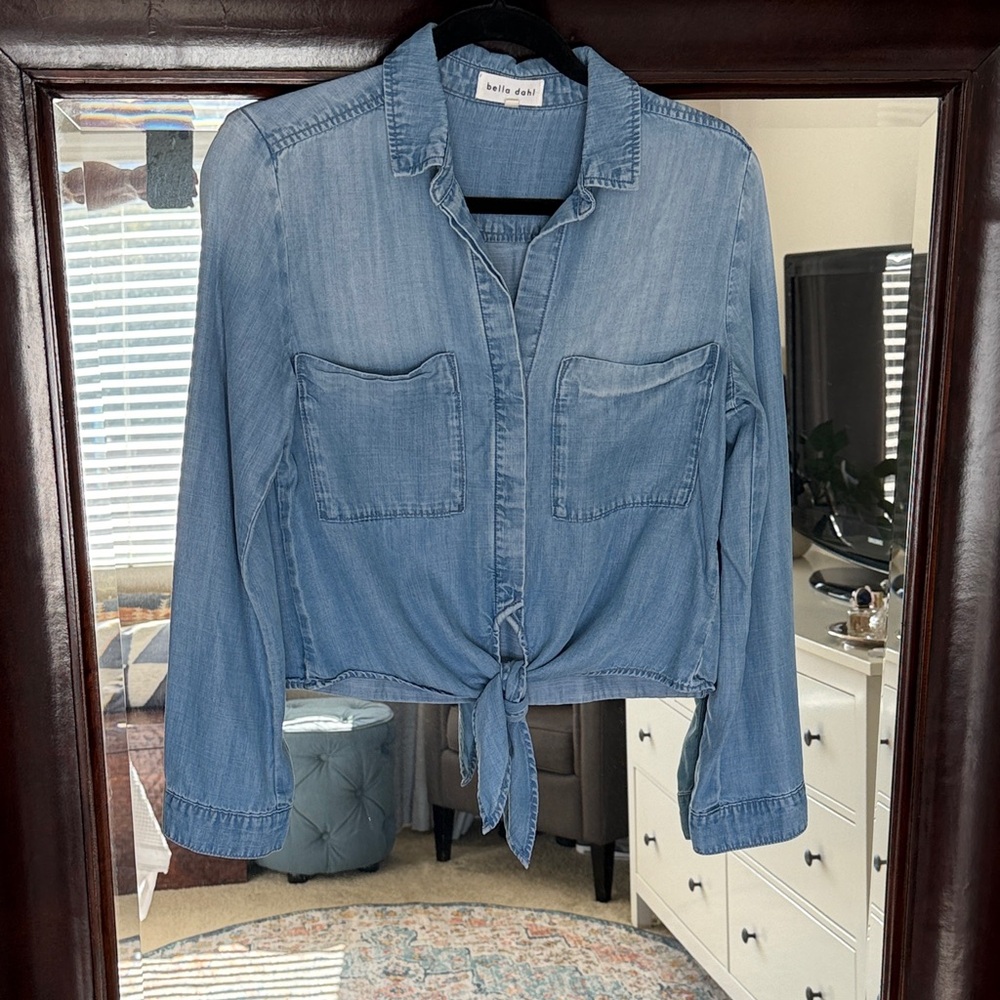 Bella Dahl Light Blue chambray Tie-Front Blouse